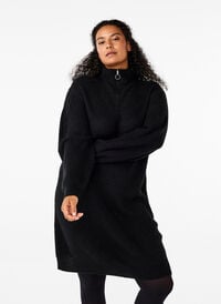 FLASH - Knitted dress with high neck, Black, Model