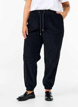 Zizzifashion Corduroy trousers with an elastic waistband, Black, Model image number 2