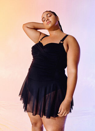 Zizzifashion Swim dress with draping and skirt, Black, Image image number 0