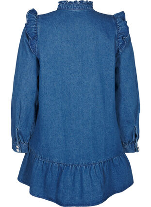 Zizzifashion Denim dress with ruffles and A-cut, Blue Denim, Packshot image number 1