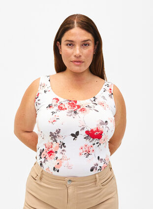 Zizzifashion Floral tank top in viscose, White AOP flower, Model image number 0