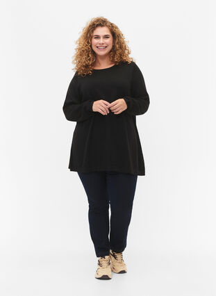Zizzifashion Knitted blouse in cotton-viscose blend, Black, Model image number 2