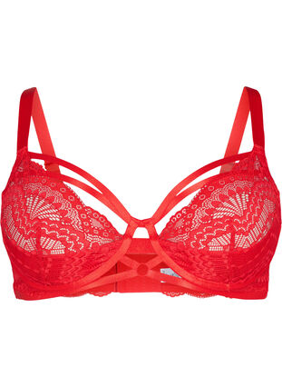 Lace bra with strings and underwire - Red - Sz. 85E-115H