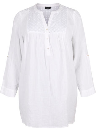 Zizzifashion Tunic in cotton with embroidery anglaise, Bright White, Packshot image number 0