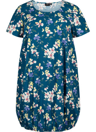 Zizzifashion Short-sleeved, printed cotton dress, Legion Blue, Packshot image number 0