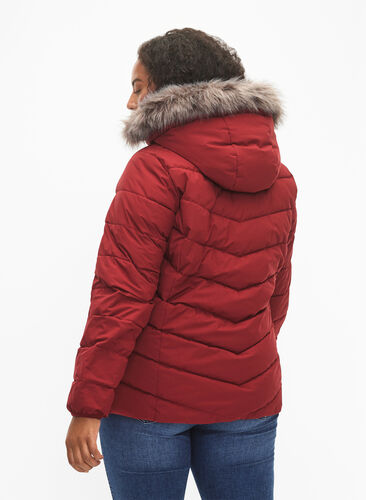 Zizzifashion Short puffer jacket with hood, Pomegranate, Model image number 1