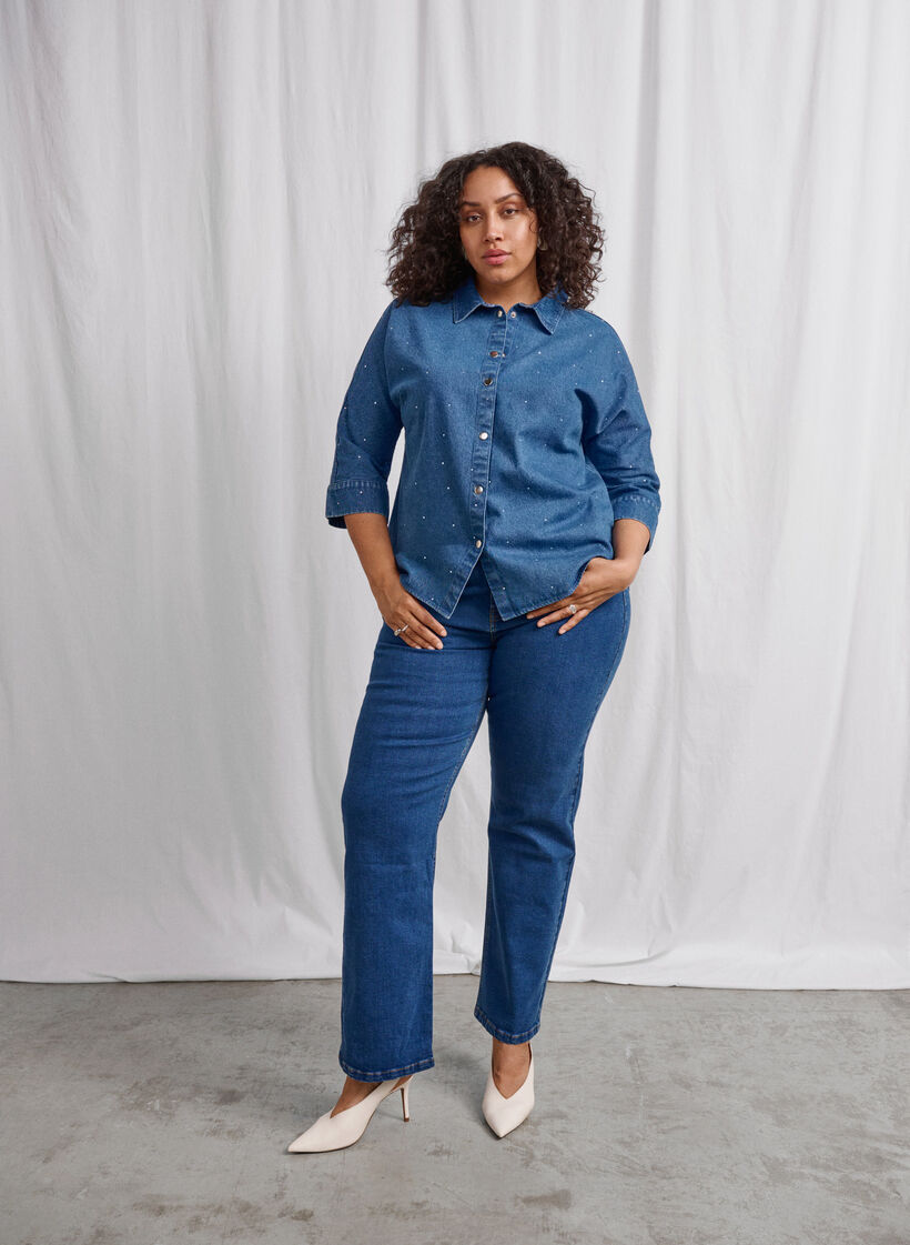 High-waisted Gemma jeans with straight fit, Dark blue, Image