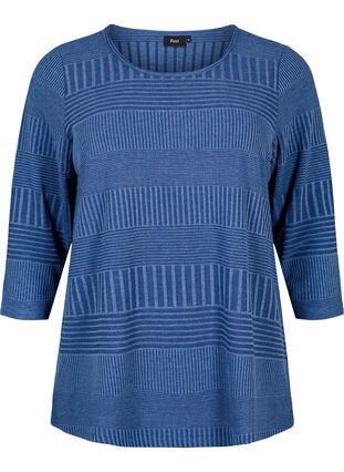 Zizzifashion Blouse with 3/4 sleeves and striped pattern, Estate Blue Melange, Packshot image number 0