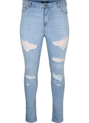 Zizzifashion Slim fit jeans with abrasion details, Light Blue, Packshot image number 0