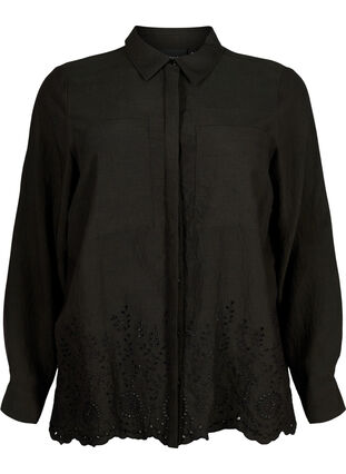 Zizzifashion Viscose shirt with broderie anglaise, Black, Packshot image number 0