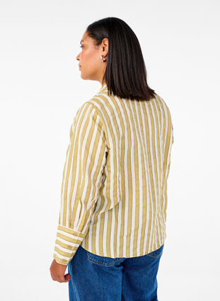 Zizzifashion Loose shirt with stripes, Thyme w. Sand Stripe, Model image number 1