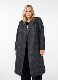 Long wool coat with herringbone pattern, Dark Grey Melange, Model