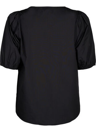 Zizzifashion Short-sleeved blouse with lace detail, Black, Packshot image number 1