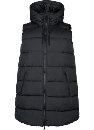 Zizzifashion Long vest with hood and pockets, Black, Packshot image number 0