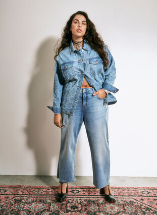 Zizzifashion Cropped Vera jeans with destroy details	, Blue Denim, Image image number 0