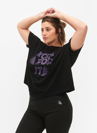 Zizzifashion Cotton training t-shirt with print, Black w. Work For It, Model image number 2