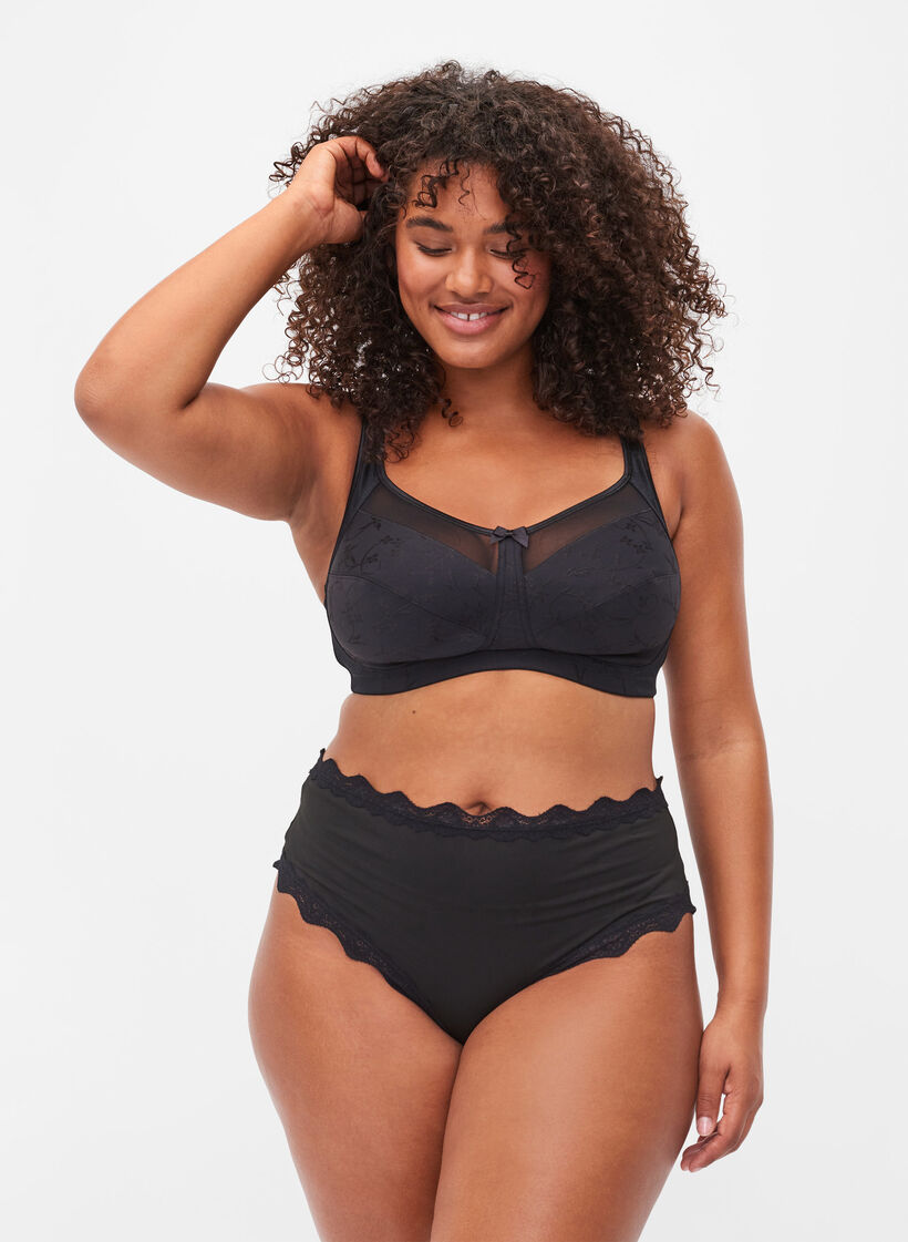 Underwired bra with string details - Black - Sz. 85E-115H - Zizzifashion