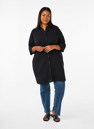 Zizzifashion Long shirt in cotton muslin, Black, Model image number 2