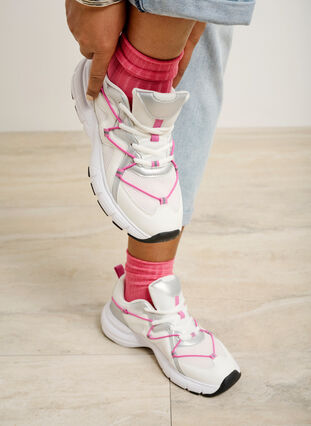 Zizzifashion Wide fit sneakers with contrasting tie detail, White w. Pink, Image image number 0