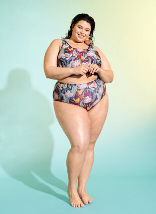 Zizzifashion High-waisted bikini bottoms with print, Deep Tropical Print, Image image number 0