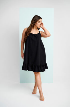 Zizzifashion Cotton dress with thin straps and an A-line cut, Black, Image image number 0