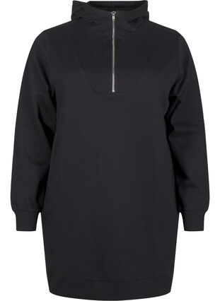 Zizzifashion Sweat tunic with hood and zip, Black, Packshot image number 0