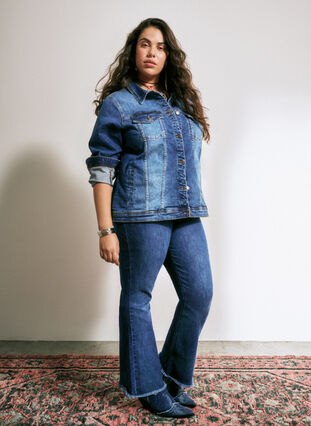 Zizzifashion Ellen bootcut jeans with raw edge, Blue denim, Image image number 0