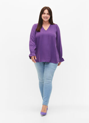 Zizzifashion V-neck blouse with long sleeves, Pansy, Model image number 3