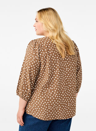 Zizzifashion 3/4 sleeve cotton blouse with polka dots, Coca Mocha Dot , Model image number 1