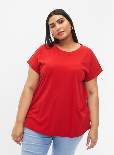 Zizzifashion Short sleeved cotton blend t-shirt, Tango Red, Model image number 0