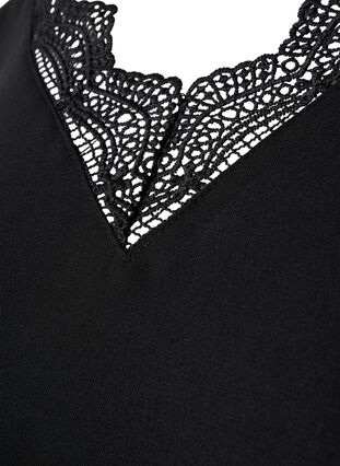 Zizzifashion V-neck blouse with lace trim, Black, Packshot image number 3