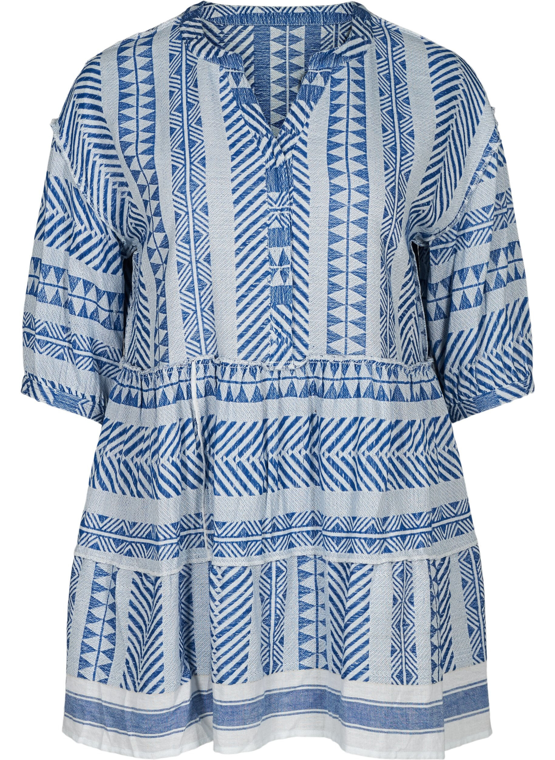 Cotton tunic with keffiyeh print - Blue - Sz. 42-60 - Zizzifashion