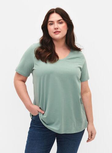 Zizzifashion Basic plain cotton t-shirt, Chinois Green, Model image number 0