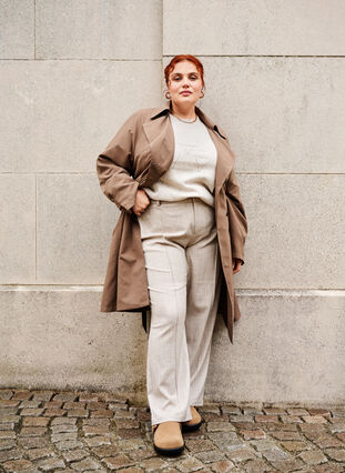 Zizzifashion Trench coat with belt and slit, Chocolate Chip, Image image number 0