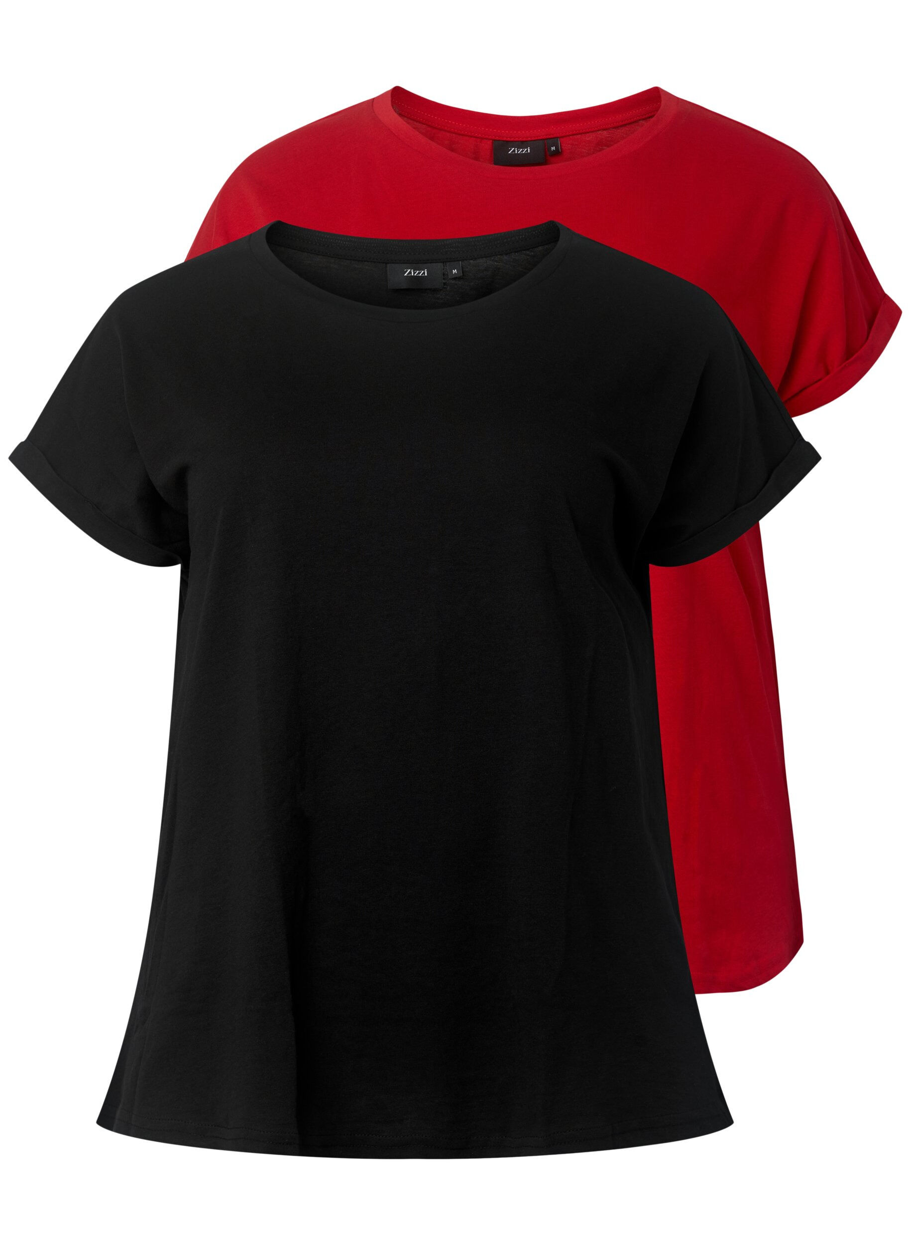 2-pack short-sleeved t-shirts - Red - Sz. 42-64 - Zizzifashion