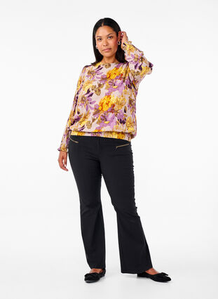 Zizzifashion Smock blouse with floral print, Purple Flower, Model image number 2