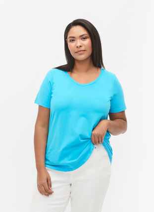 Zizzifashion Basic plain cotton t-shirt, Blue Atoll, Model image number 0