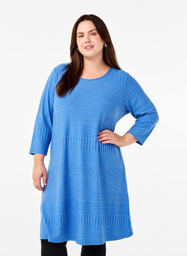 Zizzifashion Dress with 3/4 sleeves and striped pattern, Princess Blue Mel., Model image number 0