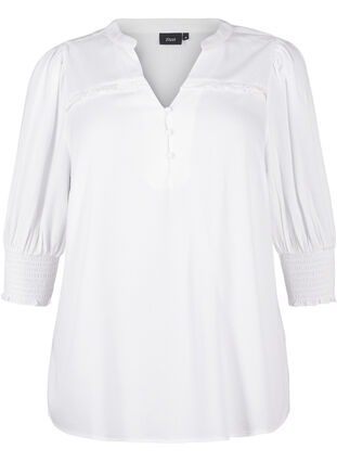 Zizzifashion Viscose blouse with smock and ruffle detail, Bright White, Packshot image number 0