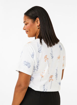 Zizzifashion Organic cotton T-shirt with floral print, White W. Blue flower, Model image number 1