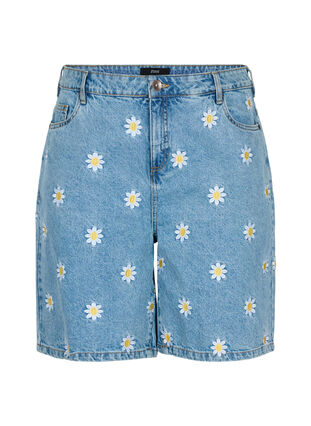 Zizzifashion High waisted Mille shorts with embroidered flowers, Light Blue Flower, Packshot image number 0
