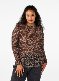 Mesh blouse with leopard pattern, LEO AOP, Model