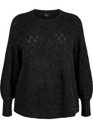 Zizzifashion Knitted blouse with lace pattern, Dark Grey Melange, Packshot image number 0