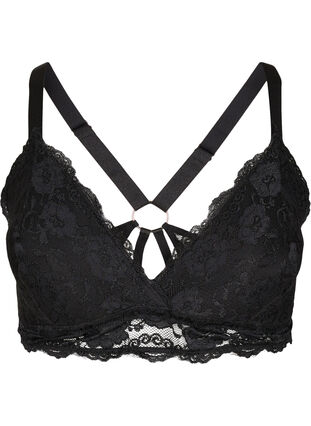 thinsony Sexy Bra Beauty Back Bras High Elastic Shoulder Strap Women Lace  Embroidery Lingerie Breathable Brassiere Front Buckle Black 