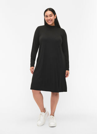 Zizzifashion FLASH - Long sleeve dress with turtleneck, Black, Model image number 2