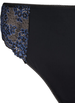 Zizzifashion Microfibre G-string with lace, Black w Blue, Packshot image number 2