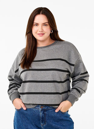 Zizzifashion Sweatshirt with a round neck, MGM w. Black Stripe, Model image number 0