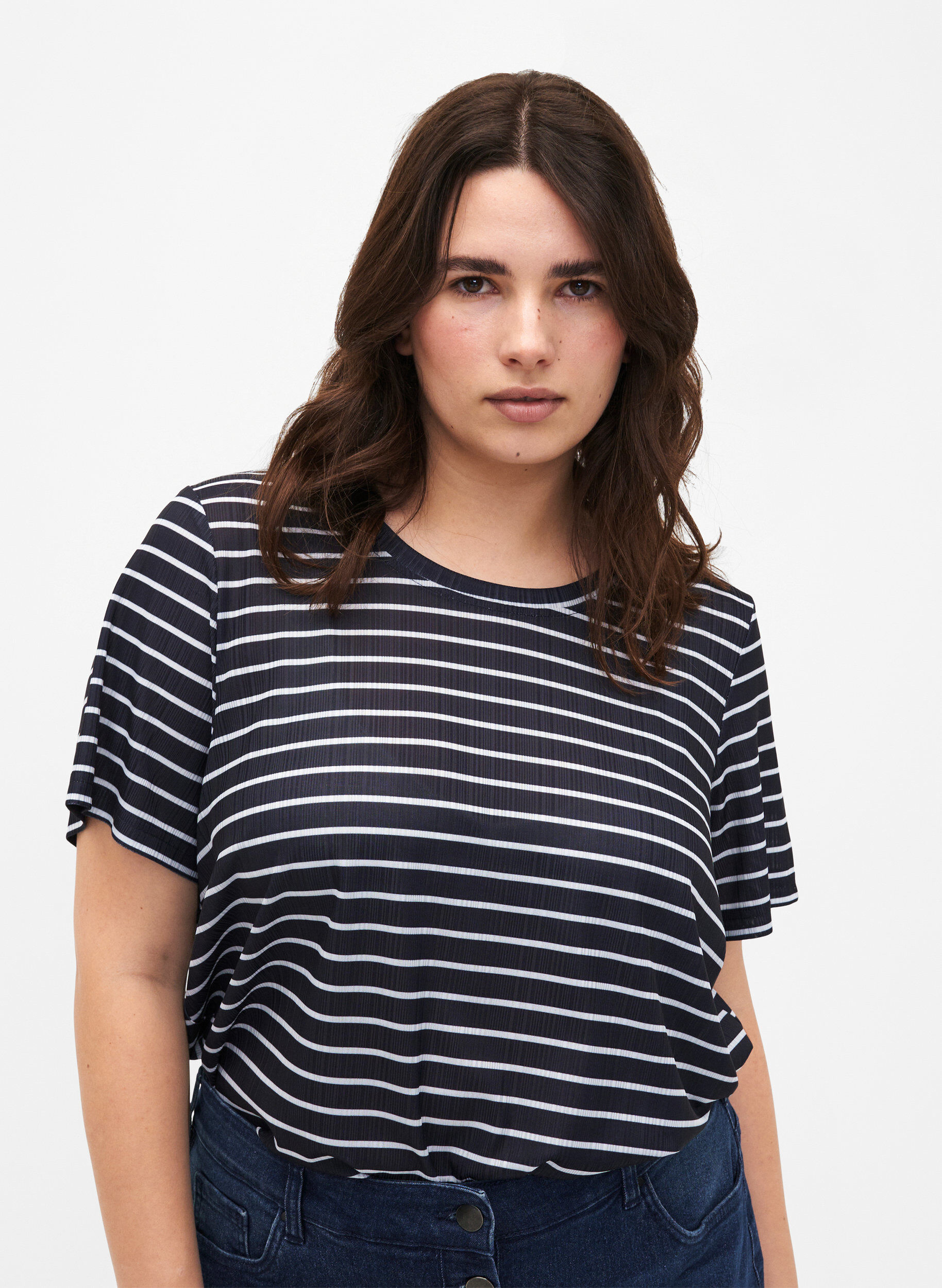 FLASH - T-shirt with stripes - Blue - Sz. M - Zizzifashion