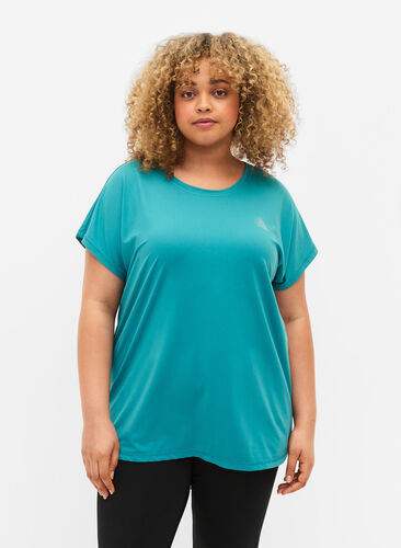 Zizzifashion Short sleeved workout t-shirt, Green-Blue Slate, Model image number 0