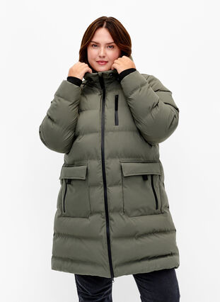 Zizzifashion Puffer coat with hood and pockets, Beluga, Model image number 0